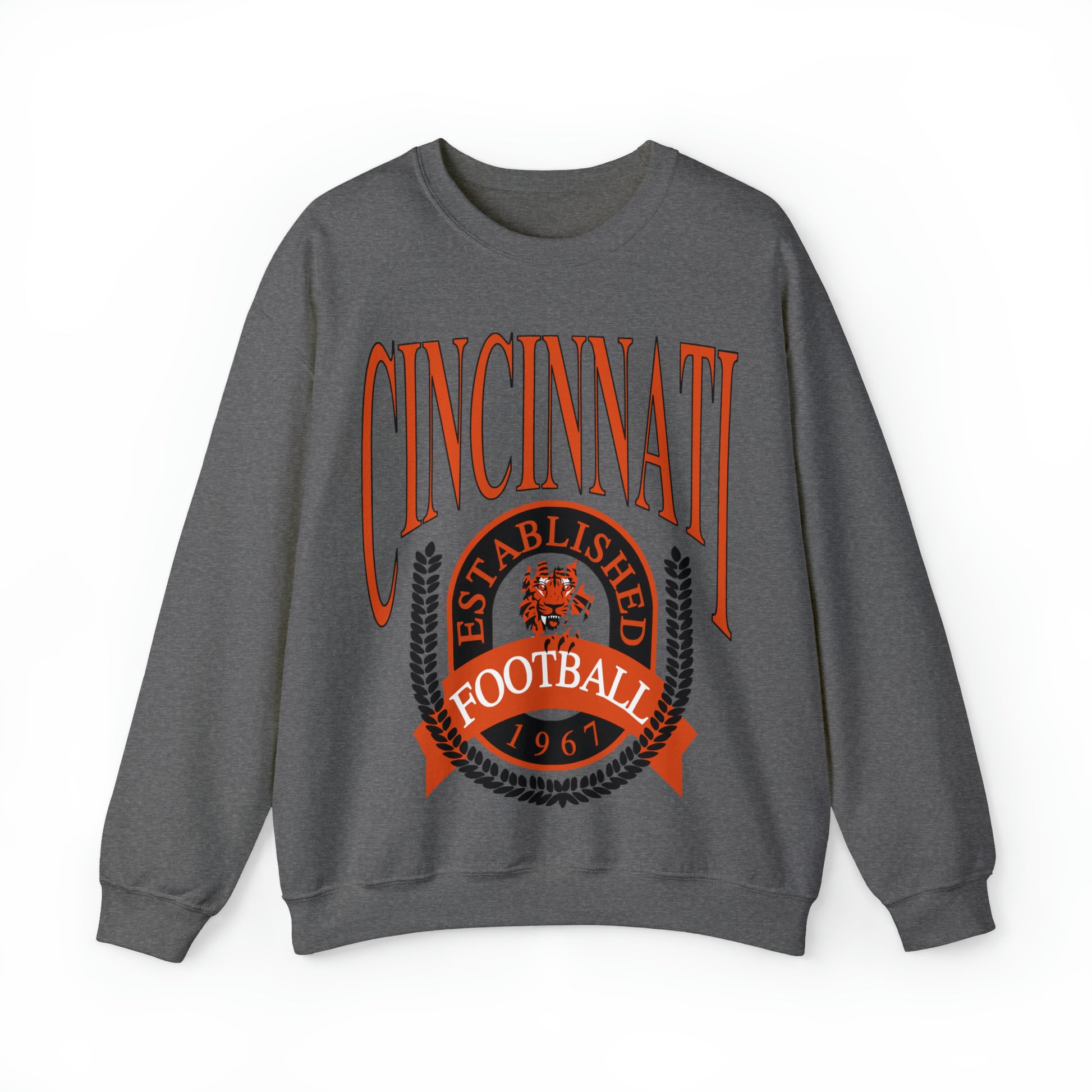 Vintage Cincinnati Bengals Crewneck Sweatshirt - Retro Men's & Women's Oversized NFL Football Unisex Hoodie - Design 1 Gray