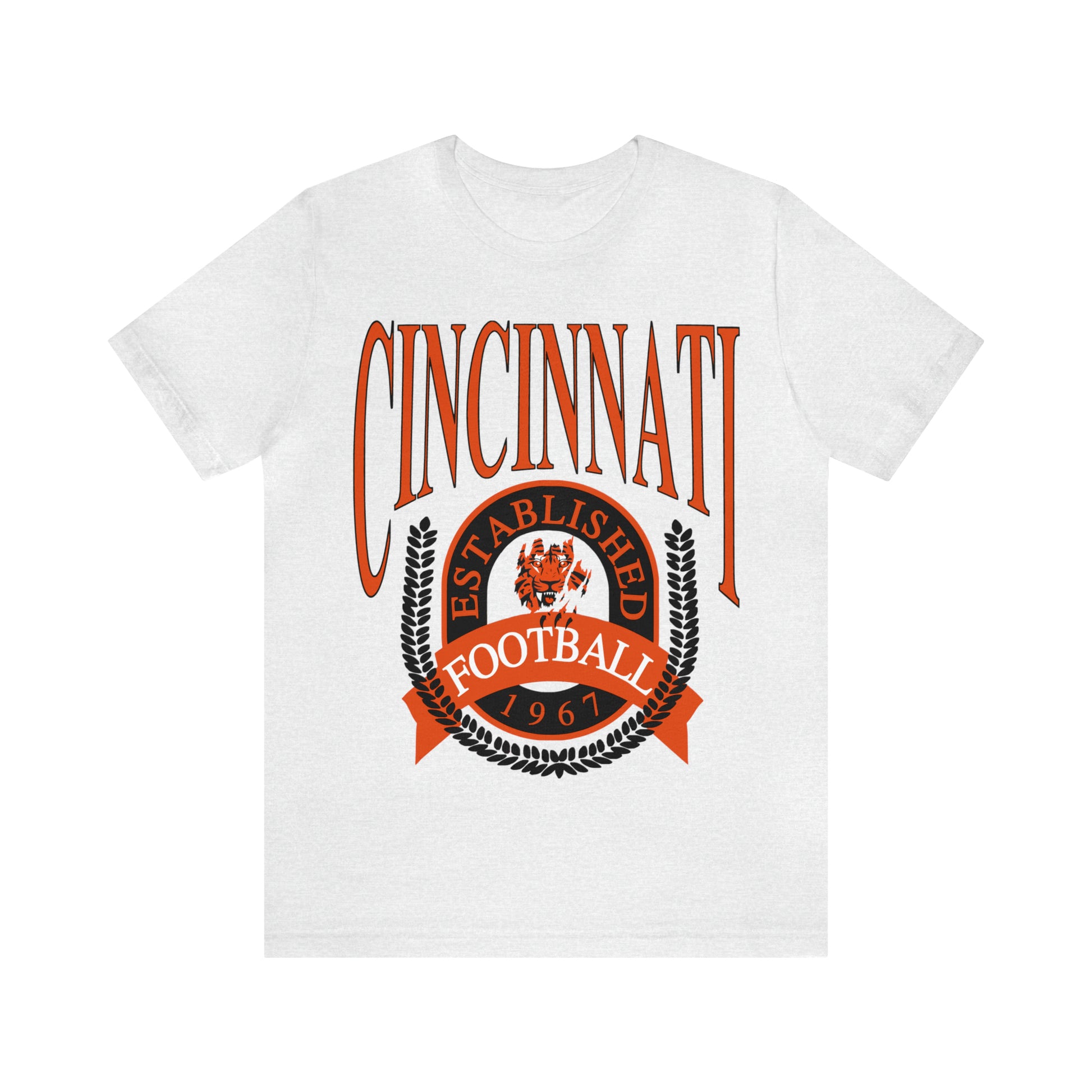 Cincinnati Bengals T-Shirt - Vintage Short Sleeve Bengals Tee - NFL Football Oversized Unisex, Men's & Women's Apparel - Design 1 Light Gray