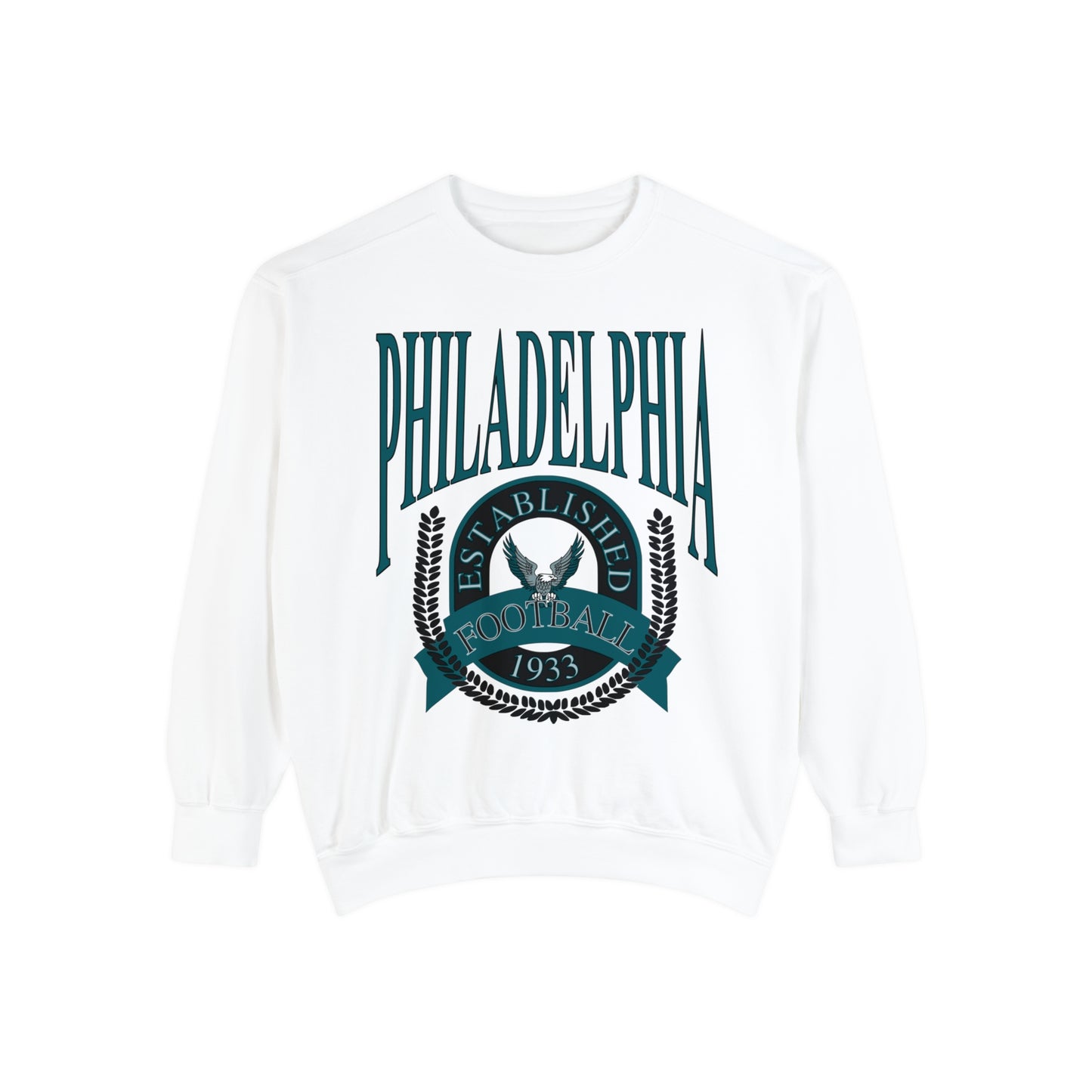 Comfort Colors - Throwback Philadelphia Eagles Teal Football Crewneck - Vintage NFL Hippy Circle Sweatshirt Men & Women - Design 1