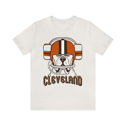 Cleveland Browns Beer Helmet Dog T-Shirt - Vintage Cleveland Browns Short Sleeve Tee - Men's Women's Apparel Tee - Design 7