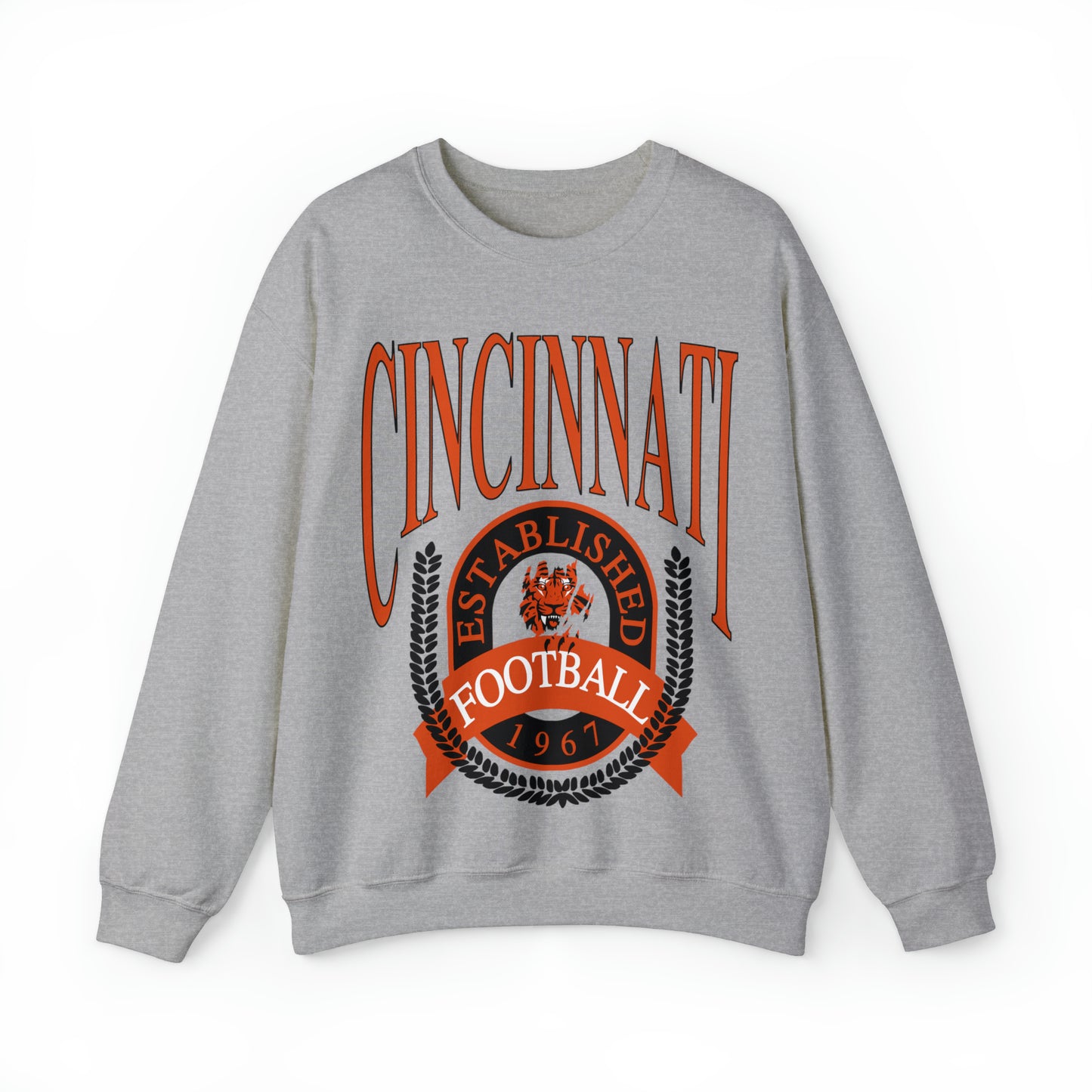 Vintage Cincinnati Bengals Crewneck Sweatshirt - Retro Men's & Women's Oversized NFL Football Unisex Hoodie - Design 1 Gray