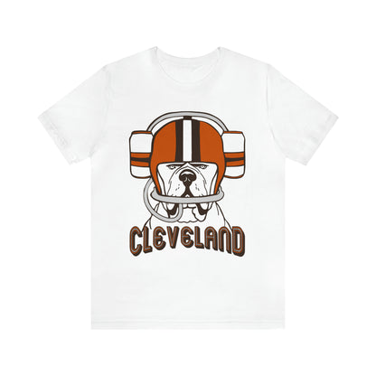 Cleveland Browns Beer Helmet Dog T-Shirt - Vintage Cleveland Browns Short Sleeve Tee - Men's Women's Apparel Tee - Design 7