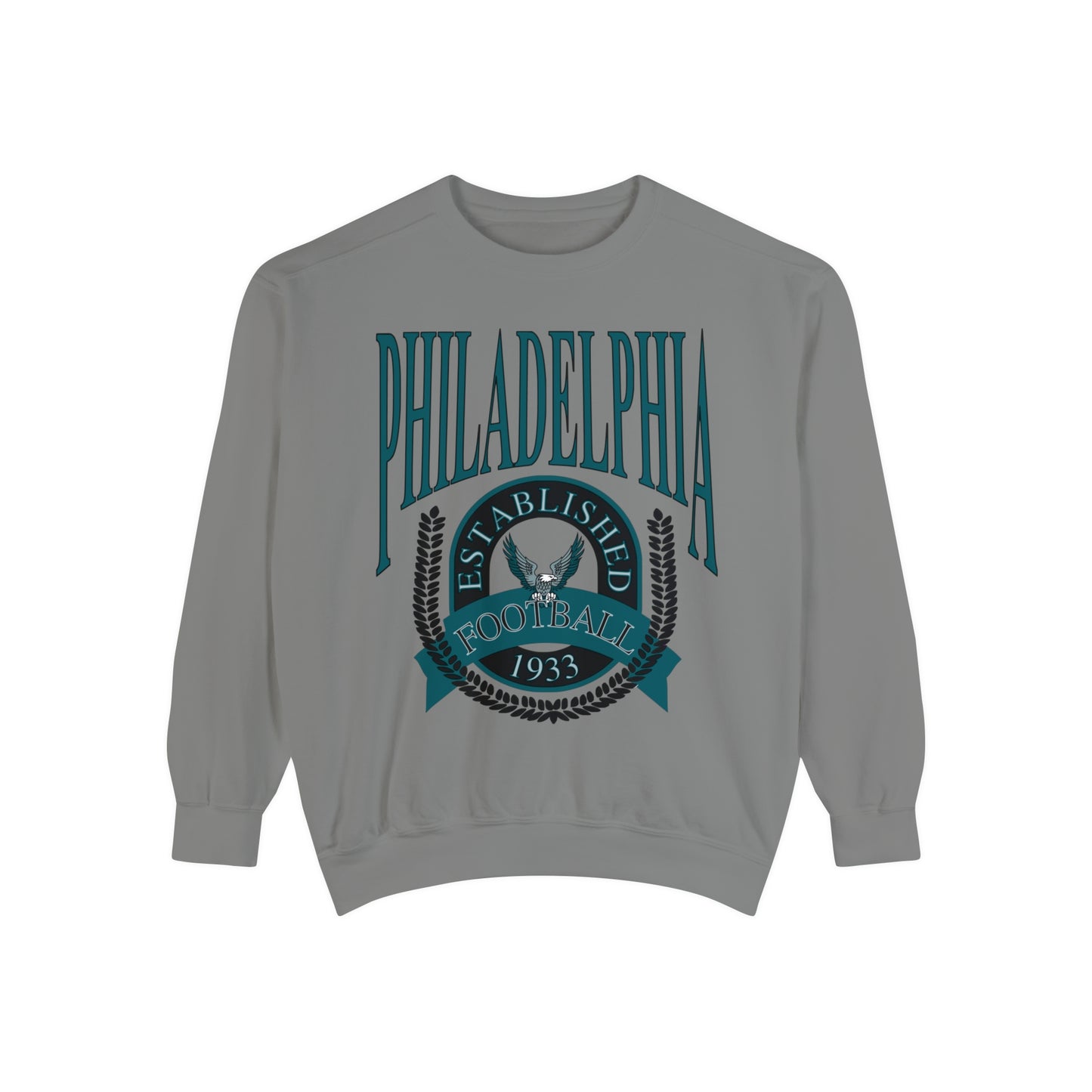 Comfort Colors - Throwback Philadelphia Eagles Teal Football Crewneck - Vintage NFL Hippy Circle Sweatshirt Men & Women - Design 1