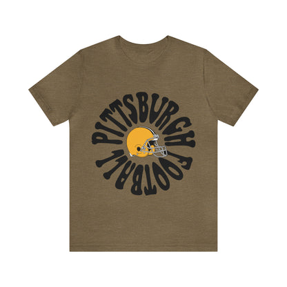 Hippy Pittsburgh Steelers Short Sleeve Tee - Vintage Football Logo Apparel T-Shirt - Retro Steel City Pennsylvania