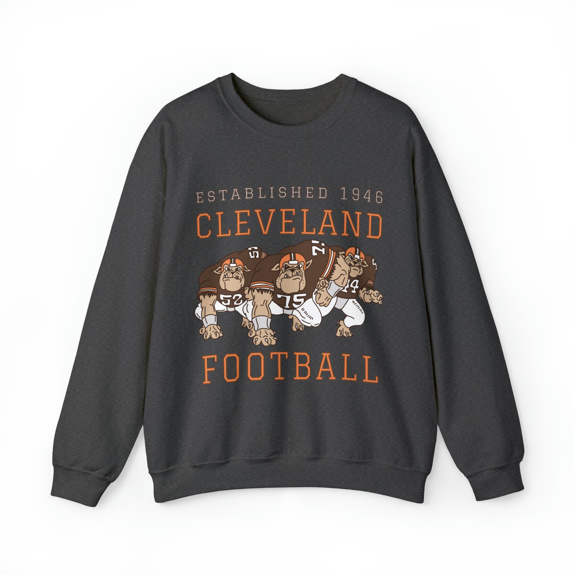 Vintage Cleveland Browns Crewneck - Browns Dawg Pound NFL Football Apparel - Men's & Women's Sweatshirt Dark Gray