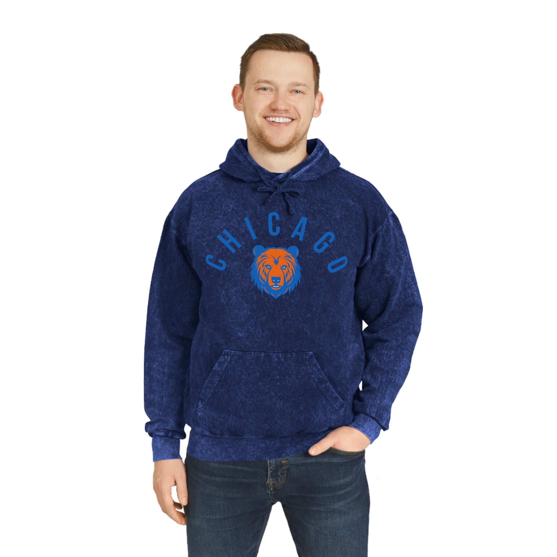 Navy Mineral Wash Hoodie Chicago Bears Sweatshirt - Vintage Football Apparel - Design 4