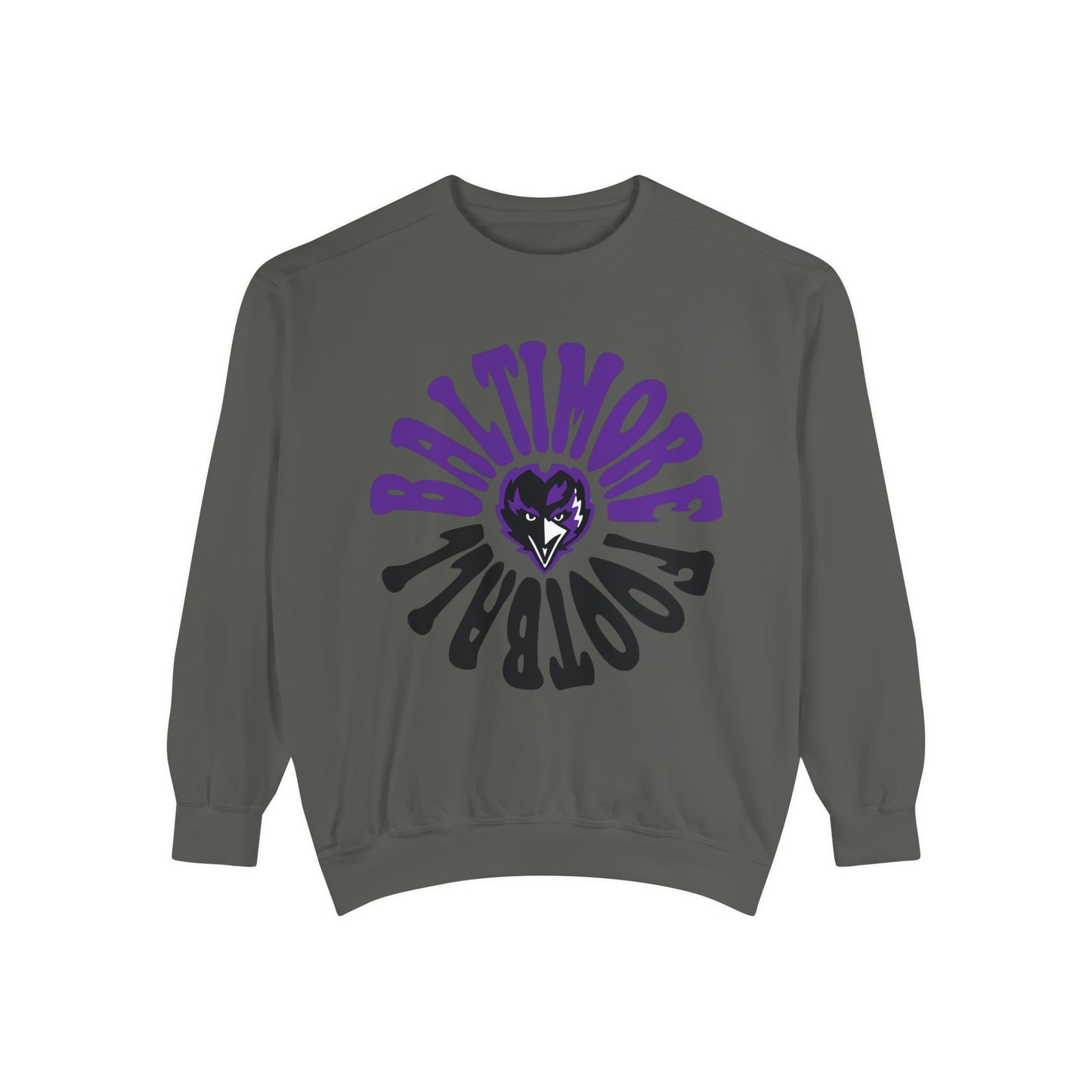 Purple Baltimore Ravens Crewneck Sweatshirt - Comfort Colors NFL Football  - Sweatshirt - Purple & Gray - Design 2
