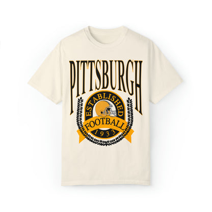 Throwback Comfort Colors Pittsburgh Steelers Short Sleeve T-Shirt - Vintage Steel City Football Gear, Apparel, Retro Tee - Design 1