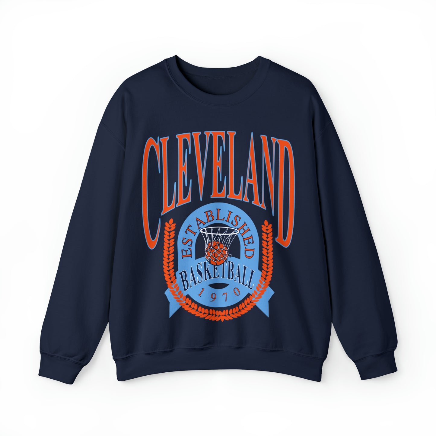 Vintage Cleveland Cavaliers Crewneck Sweatshirt Navy Blue - Blue & Orange Retro Unisex NBA Basketball Sweatshirt