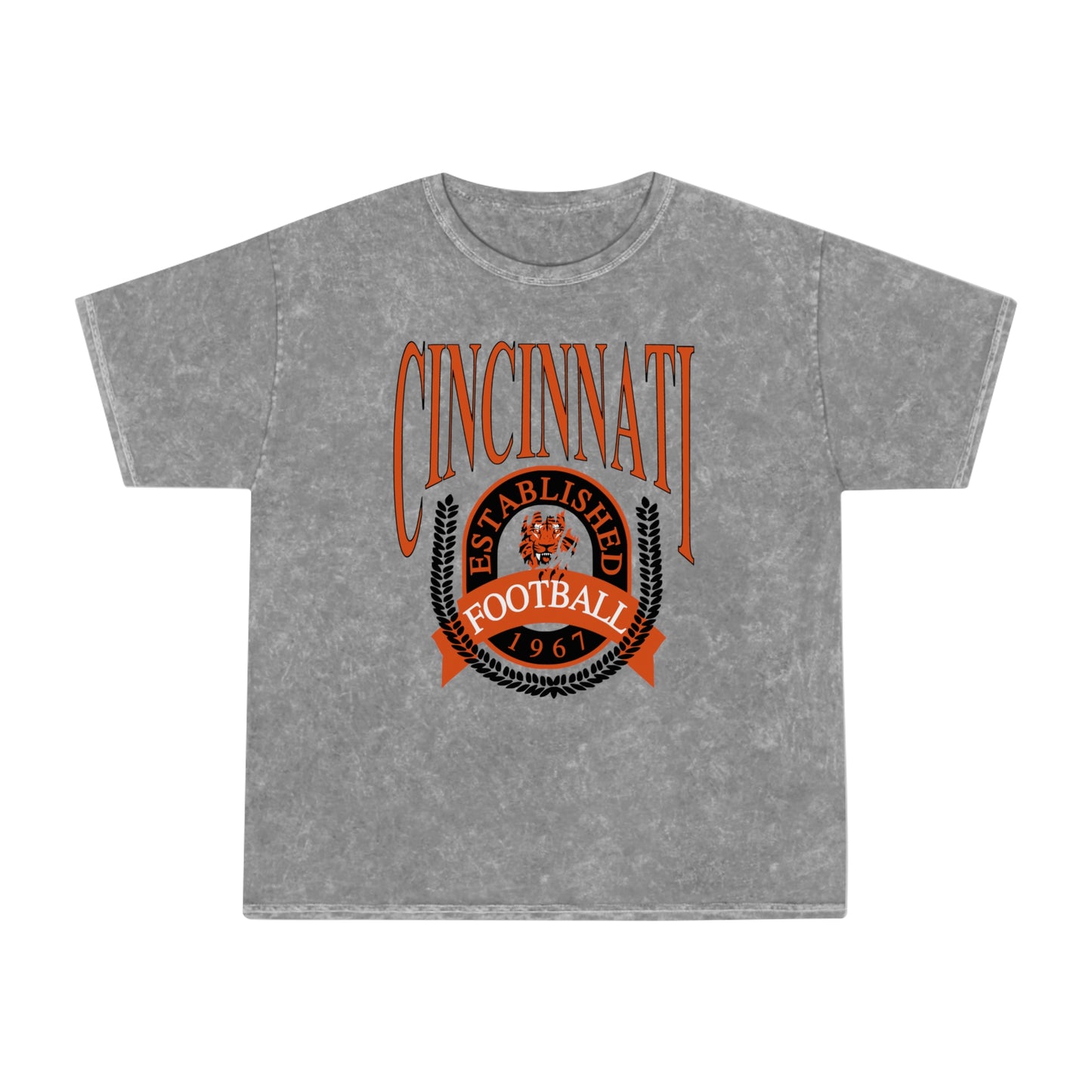 Cincinnati Bengals Tie Dye T-Shirt - Vintage Acid Wash Bengals Short Sleeve Tee - Retro Men's & Women's Unisex Mineral T-Shirt - Design 1