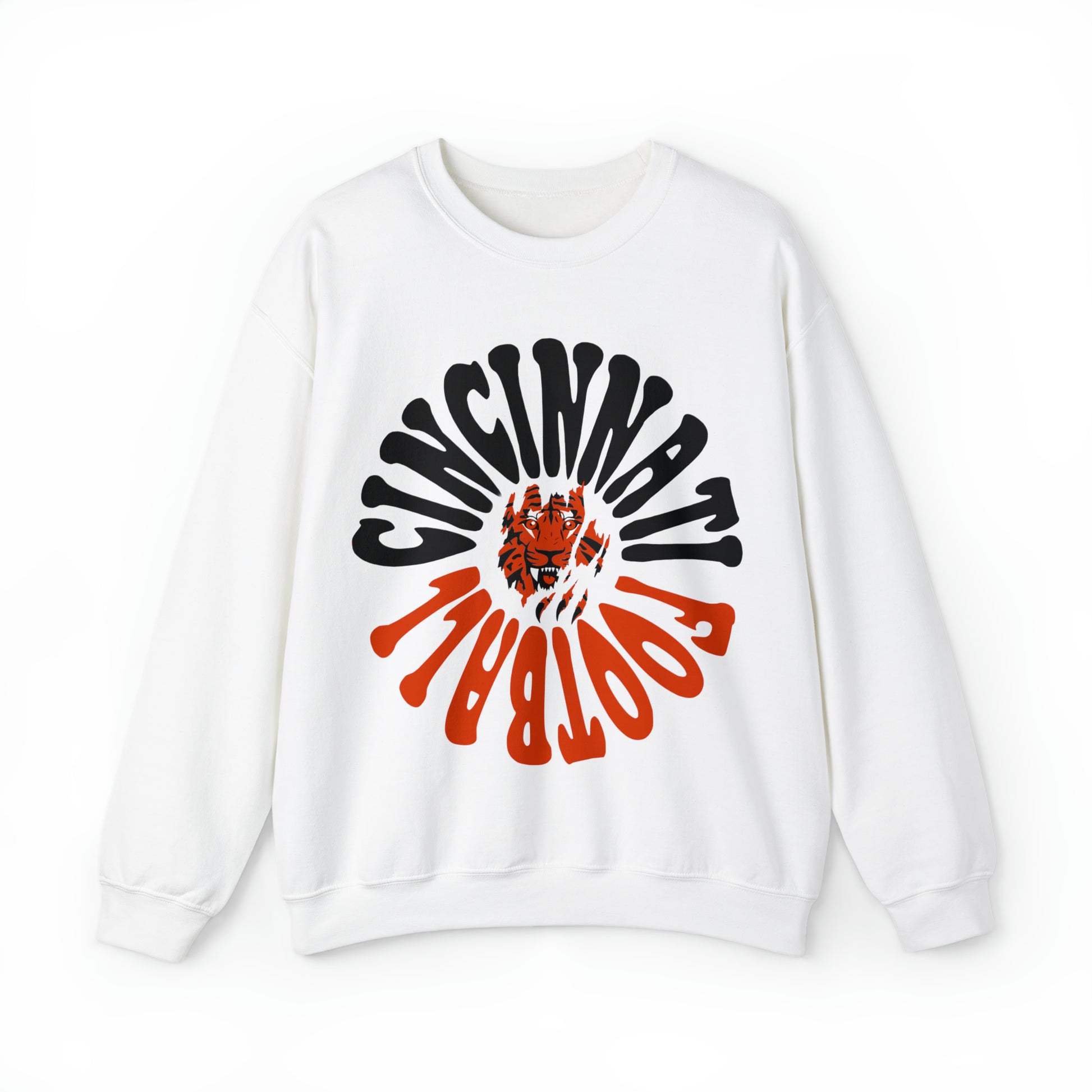 Hippy Cincinnati Bengals Crewneck Sweatshirt - Vintage Men's & Women's Bengals Joe Burrow Oversized Football - Design 2 White