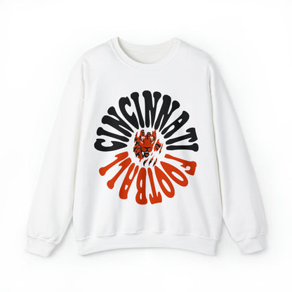 Hippy Cincinnati Bengals Crewneck Sweatshirt - Vintage Men's & Women's Bengals Joe Burrow Oversized Football - Design 2 White