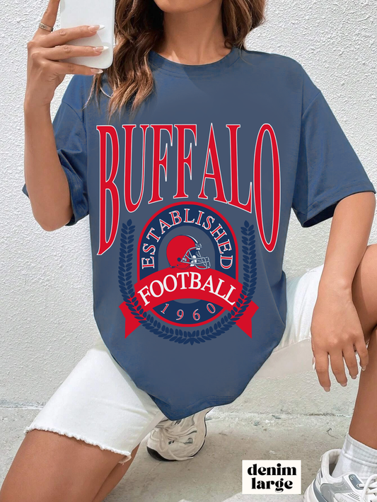 Buffalo Bills Short Sleeve T-Shirt - Vintage NFL Football Bills Mafia Tee - Comfort Colors Josh Allen Men's Women's Oversized Apparel - Design 1 Blue