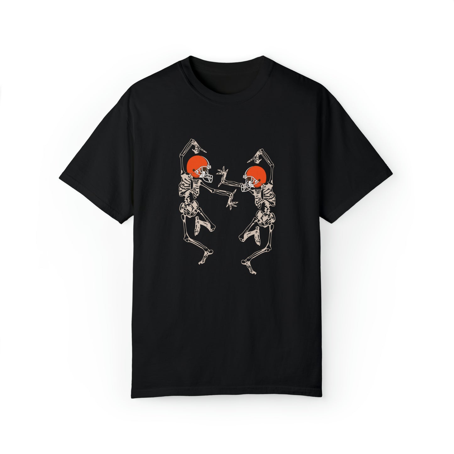 Cleveland Browns Skeleton Crewneck Sweatshirt - Browns Pumpkinhead Helmet Halloween Football Men's & Women's T-Shirt- Design 9 Comfort colors black