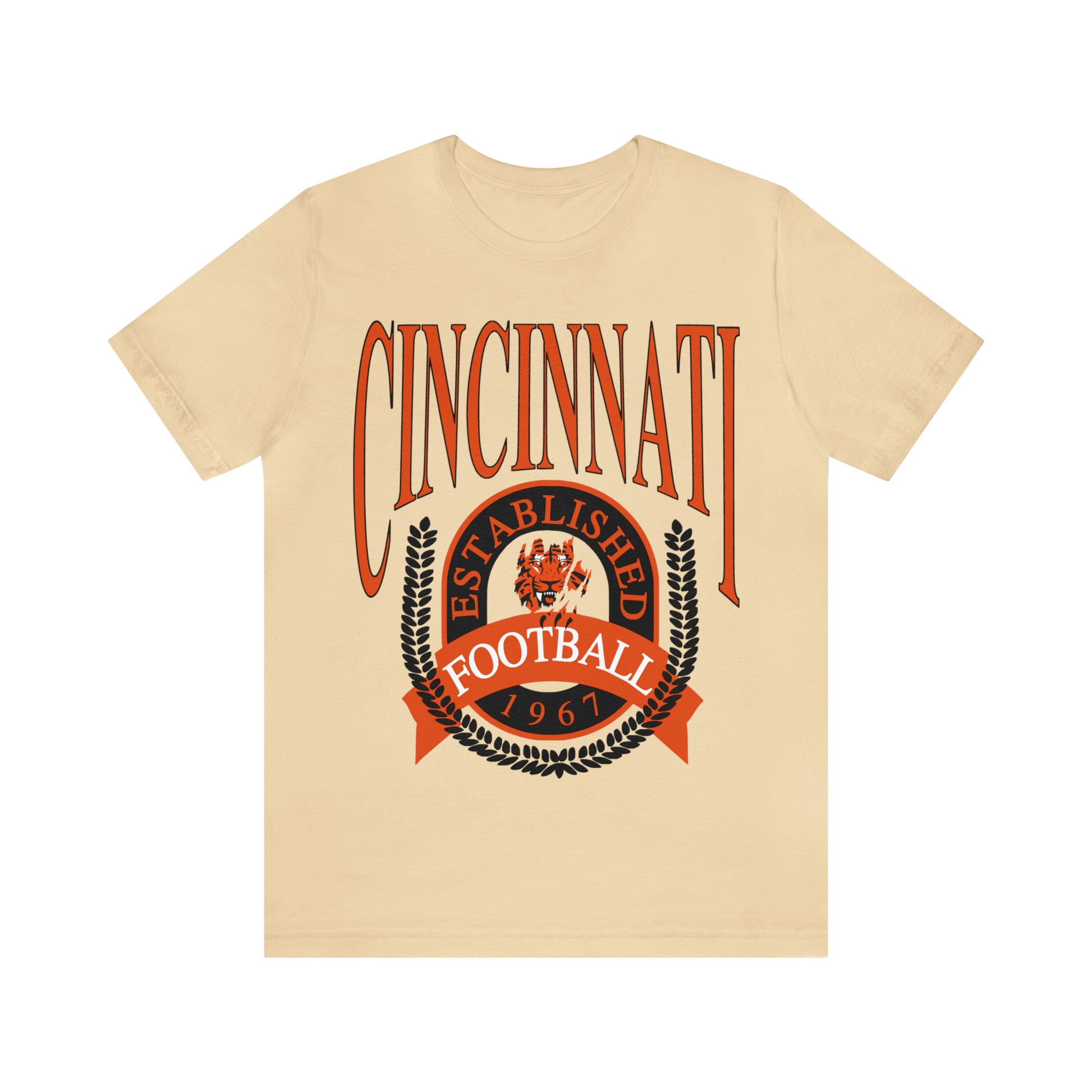Cincinnati Bengals T-Shirt - Vintage Short Sleeve Bengals Tee - NFL Football Oversized Unisex, Men's & Women's Apparel - Design 1 Tan Beige Cream
