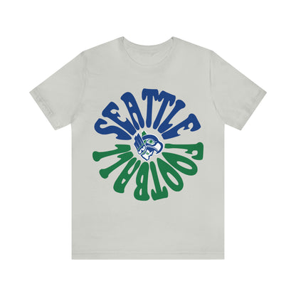 Hippy Retro Seattle Seahawks Short Sleeve T-Shirt - Vintage Style Football Tee - Design 2