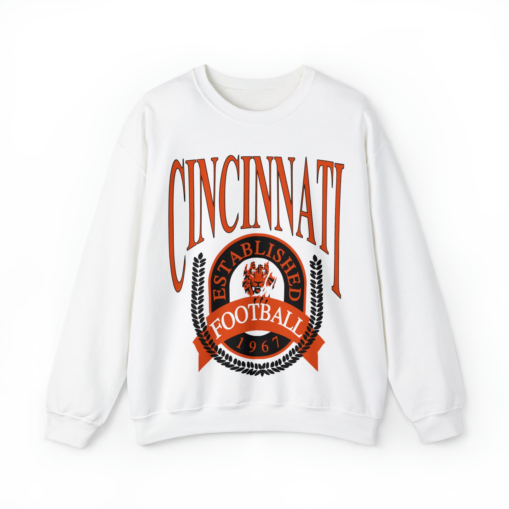 Vintage Cincinnati Bengals Crewneck Sweatshirt - Retro Men's & Women's Oversized NFL Football Unisex Hoodie - Design 1 White