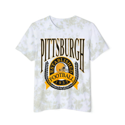 Tie Dye Throwback Vintage Pittsburgh Steelers Oversized T-Shirt - Acid Wash Men's & Women's Retro Football Short Sleeve Tee - Design 1
