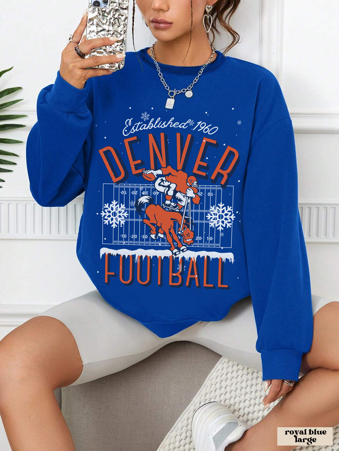 Denver Football Crewneck Sweatshirt — Vintage Broncos Holiday 