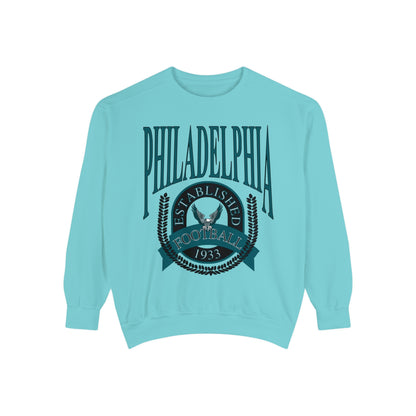 Comfort Colors - Throwback Philadelphia Eagles Teal Football Crewneck - Vintage NFL Hippy Circle Sweatshirt Men & Women - Design 1