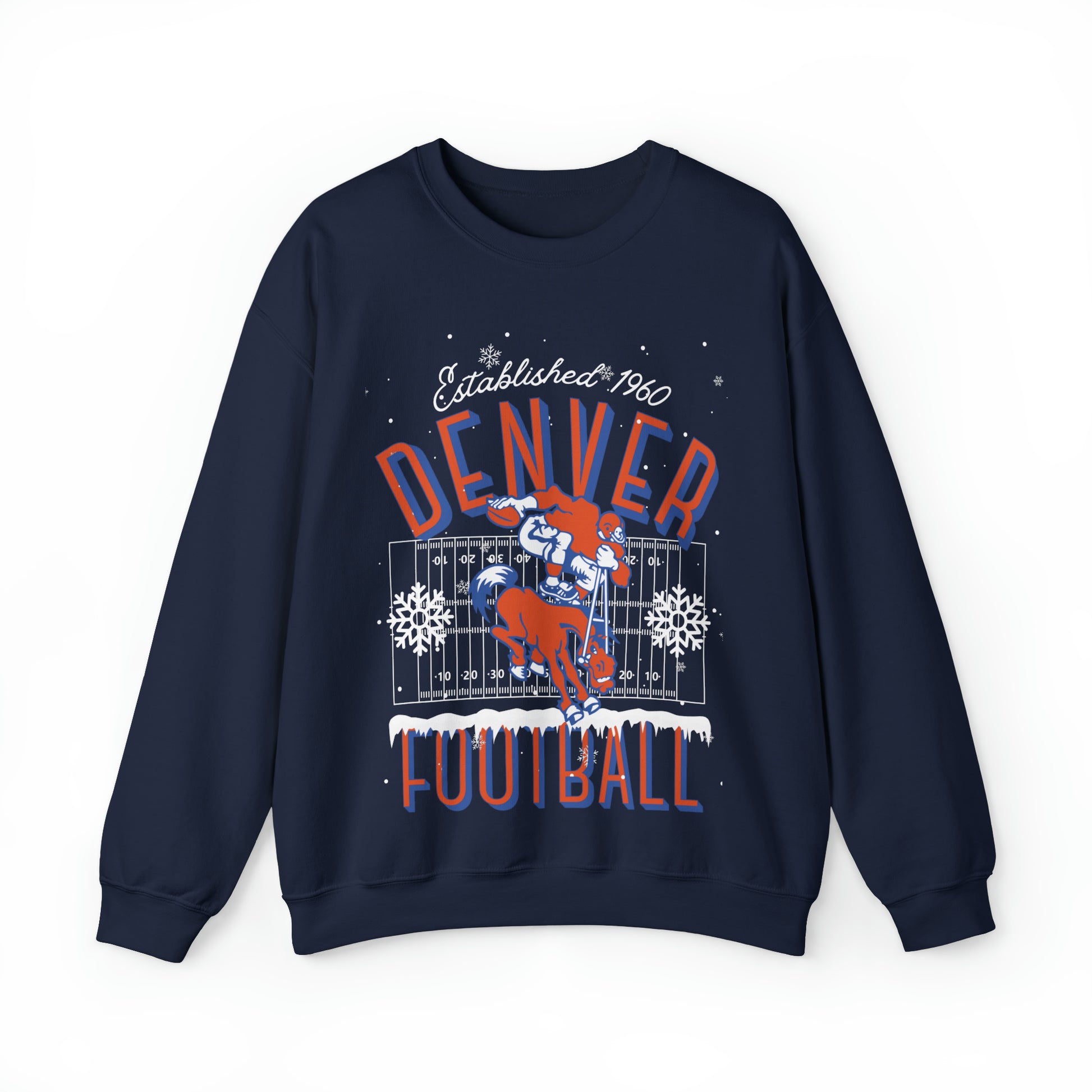 Denver Broncos Holiday Crewneck Sweatshirt - Vintage Christmas Colorado NFL Football Hoodie - Men's & Women's Winter Apparel