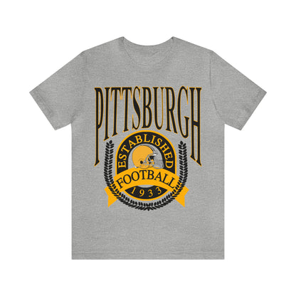 Throwback Pittsburgh Steelers Short Sleeve Tee - Vintage Football Logo Apparel T-Shirt - Retro Steel City Pennsylvania - Design 1