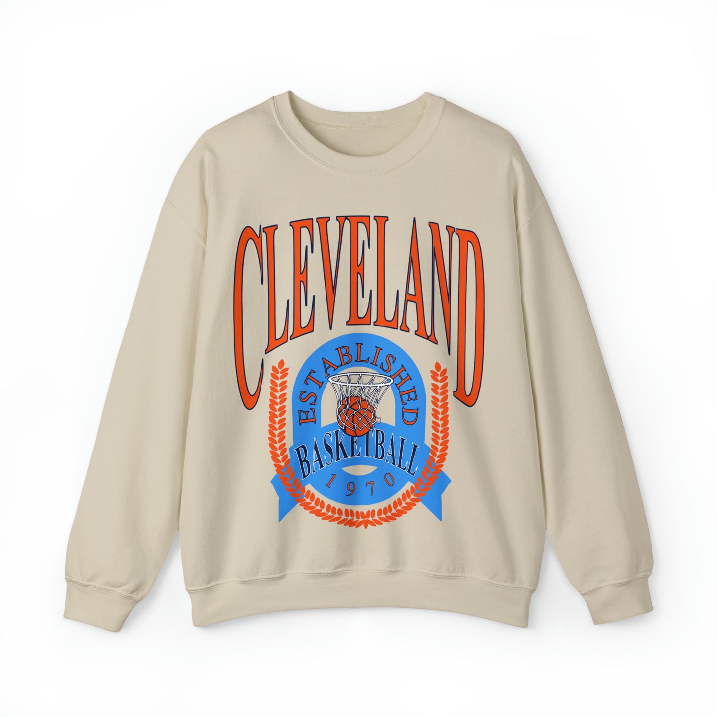 Vintage Cleveland Cavaliers Crewneck Sweatshirt Navy Blue - Blue & Orange Retro Unisex NBA Basketball Sweatshirt