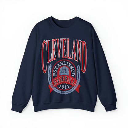 Navy Cleveland Baseball Crewneck - Vintage Indians Baseball Sweatshirt