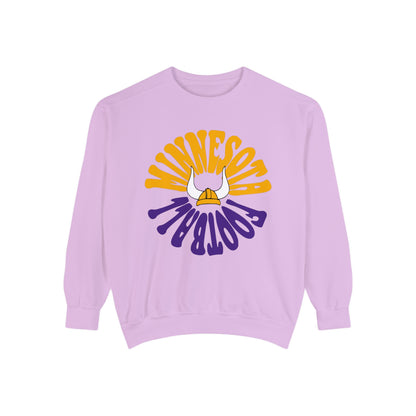 Comfort Colors - Retro Purple Yellow Minnesota Vikings Football Crewneck - Pastel NFL Hippy Circle Sweatshirt Men & Women - Design 2