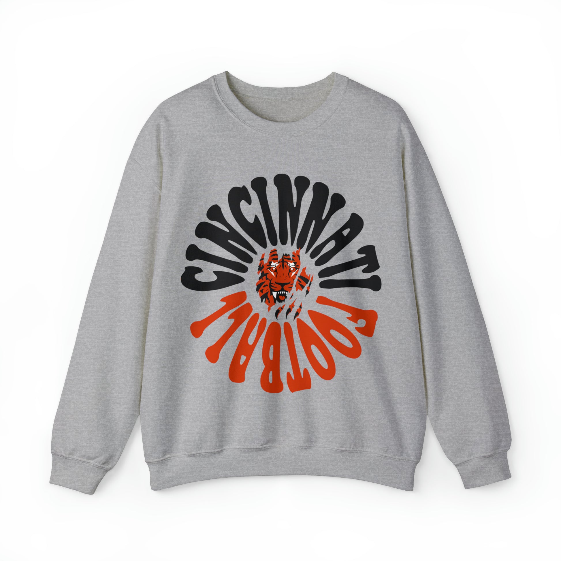 Hippy Cincinnati Bengals Crewneck Sweatshirt - Vintage Men's & Women's Bengals Joe Burrow Oversized Football - Design 2 Gray