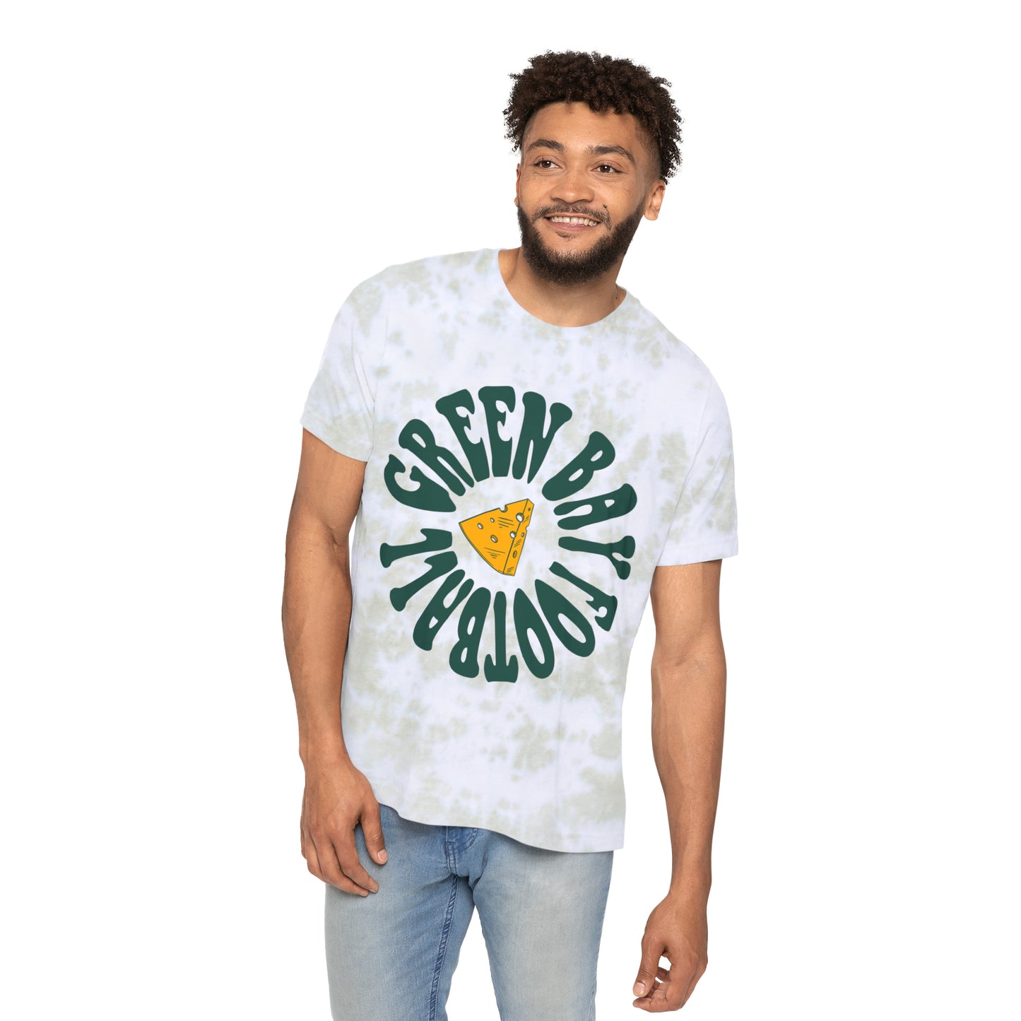 Tie Dye Hippy Green Bay Packers Football Short Sleeve T-Shirt - Vintage Mineral Wash Retro Tee - Design 2