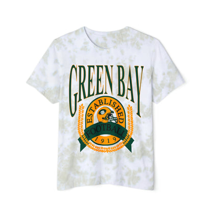 Tie Dye Throwback Green Bay Packers Football Short Sleeve T-Shirt - Vintage Mineral Wash Retro Tee - Men's Women's - Design 1