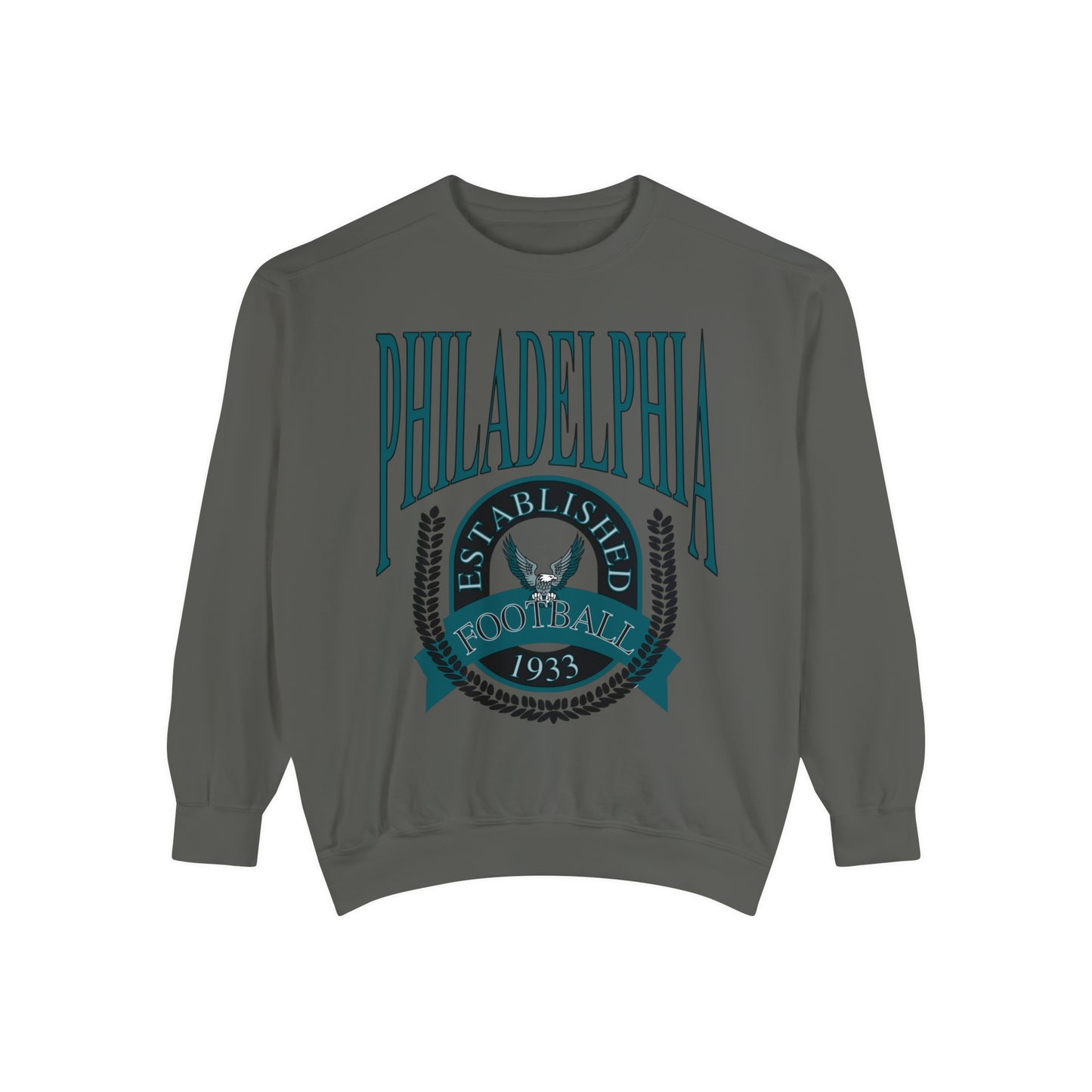 Comfort Colors - Throwback Philadelphia Eagles Teal Football Crewneck - Vintage NFL Hippy Circle Sweatshirt Men & Women - Design 1
