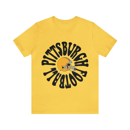 Hippy Pittsburgh Steelers Short Sleeve Tee - Vintage Football Logo Apparel T-Shirt - Retro Steel City Pennsylvania