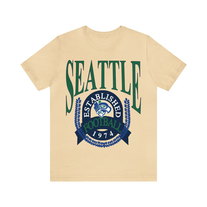 Throwback Retro Seattle Seahawks Short Sleeve T-Shirt - Vintage Style Football Tee - Design 1
