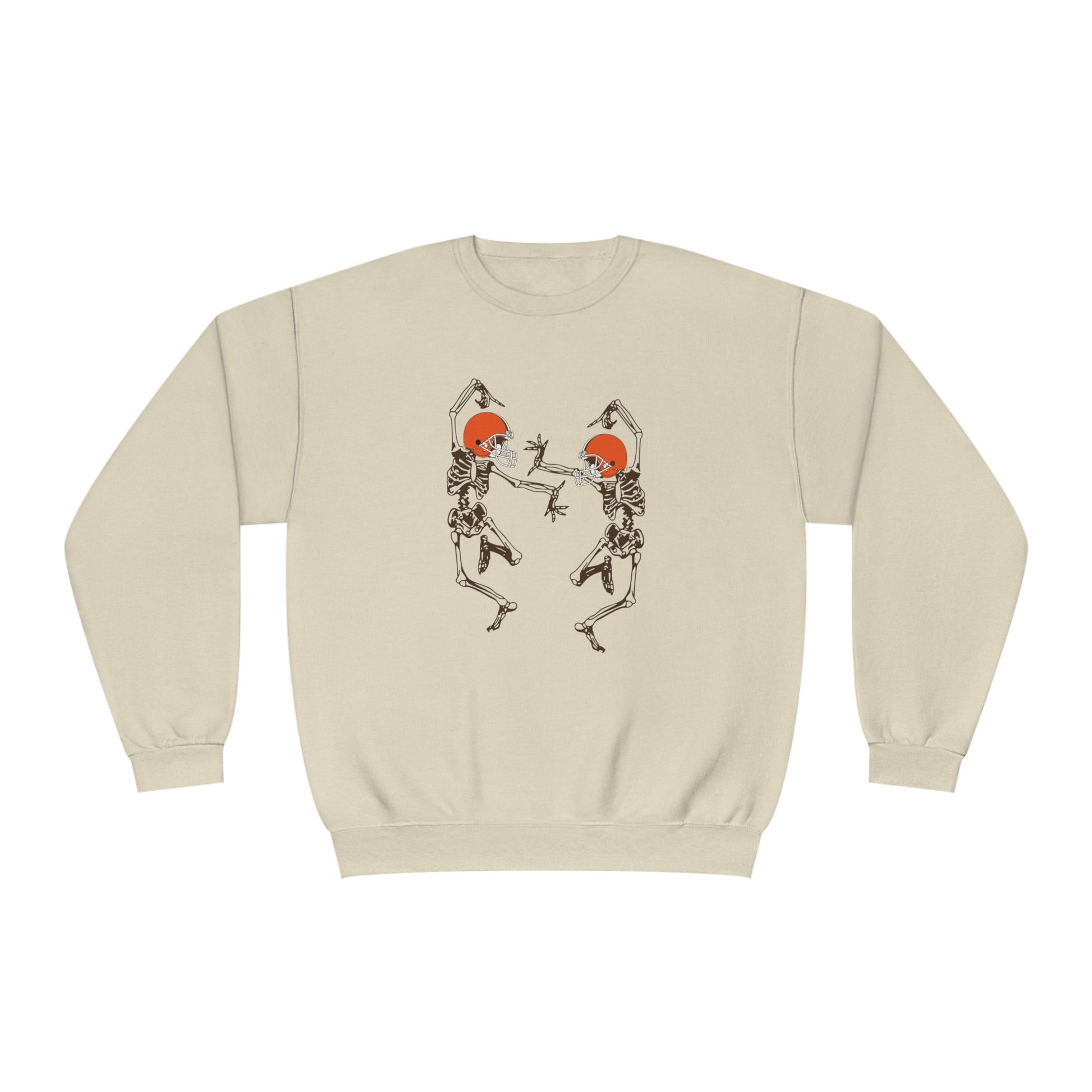 Cleveland Browns Skeleton Crewneck Sweatshirt - Vintage Brown Halloween Pumkinhead Hoodie Sweatshirt - Design 9