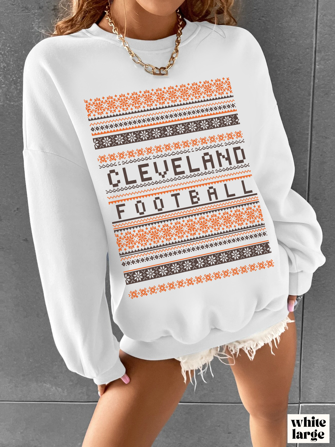 Cleveland Browns Christmas Sweater Crewneck Sweatshirt - Vintage Browns Holiday Hoodie - Men's and Women's Holiday Game Apparel