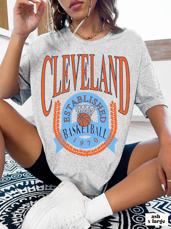 Vintage Cleveland Cavaliers Basketball T Shirt Blue Orange NBA Basketball Unisex Short Sleeve Tee