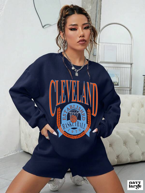 Vintage Cleveland Cavaliers Crewneck Sweatshirt Navy Blue - Blue & Orange Retro Unisex  NBA Basketball Sweatshirt