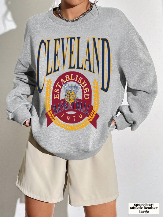 Vintage Cleveland Cavaliers Crewneck Sweatshirt Navy Blue - Retro Unisex Basketball Sweatshirt