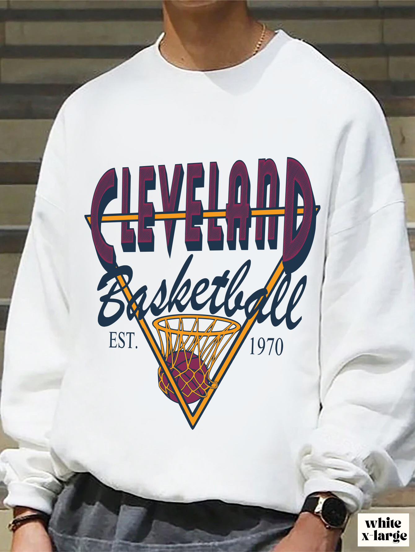 The Dallas Family Apparel Company Vintage Cleveland Cavaliers Crewneck Sweatshirt Cavs Retro Wine and Gold Basketball Hoodie White S