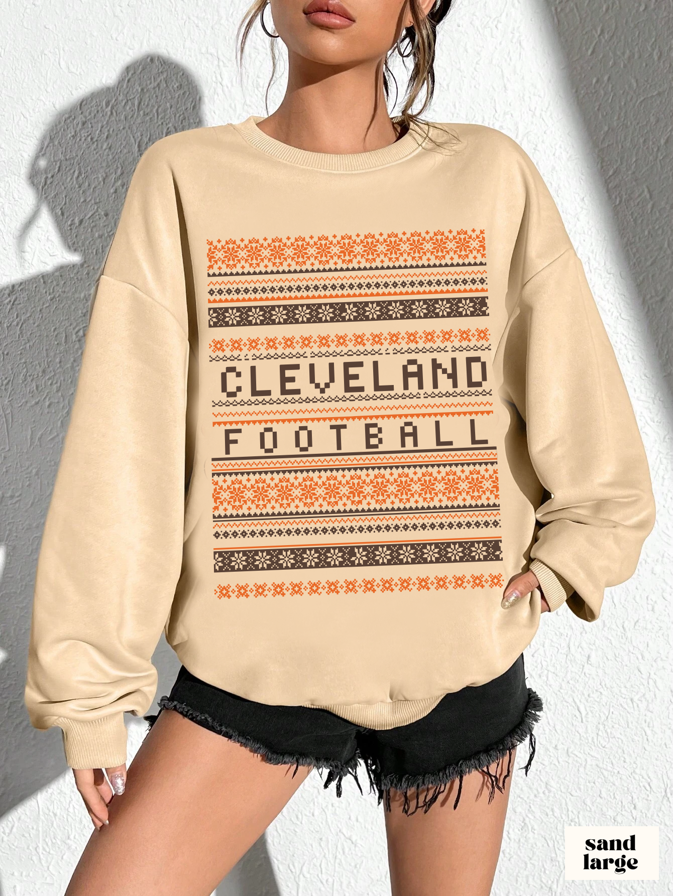 Cleveland Browns Christmas Sweater Crewneck Sweatshirt - Vintage Browns Holiday Hoodie - Men's and Women's Holiday Game Apparel