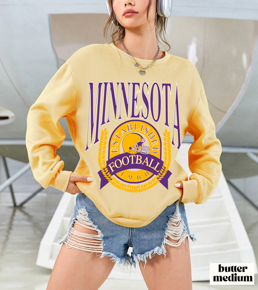 Comfort Colors - Purple Yellow Minnesota Vikings Football Crewneck - Pastel NFL Vintage Sweatshirt Men & Women - Design 1