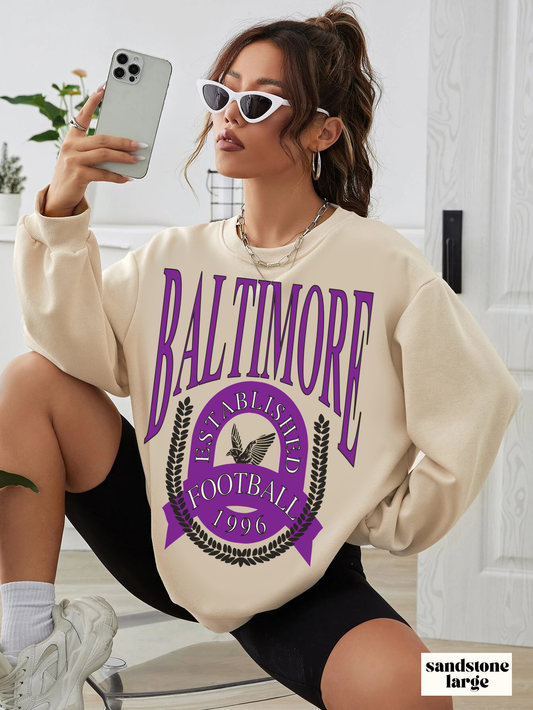 Baltimore Ravens Crewneck Sweatshirt - Vintage NFL Football Ravens Hoodie - Retro Men's & Women's Sweatshirt - Design 1