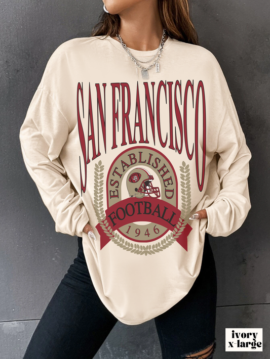 Vintage San Francisco 49ers Long Sleeve T-Shirt - Fred Warner - Nick Bosa - Joe Montana - George Kittle - Jerry Rice - Trent Williams - Deebo Samuel - Men's Women's Tan Oversized The Dallas Family