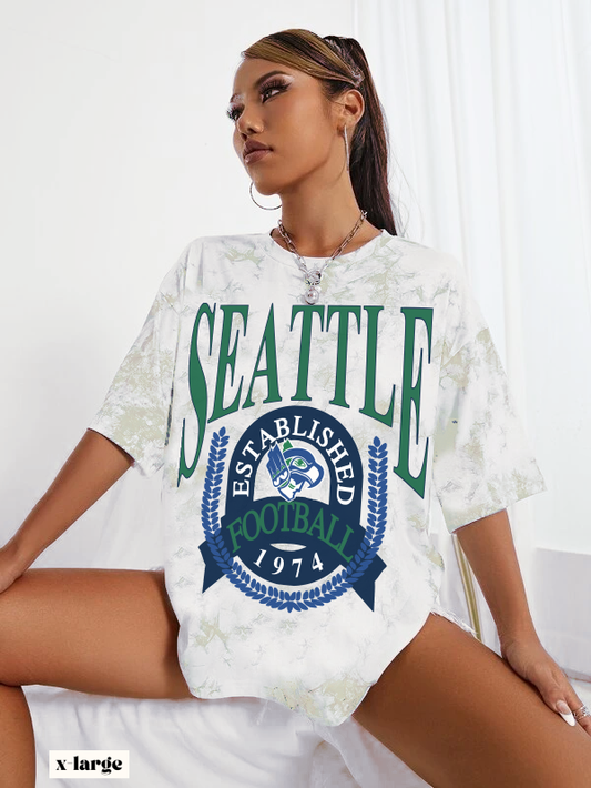Tie Dye Throwback Vintage Seattle Seahawks Short Sleeve T-Shirt - Vintage Style Football Tee - Design 1