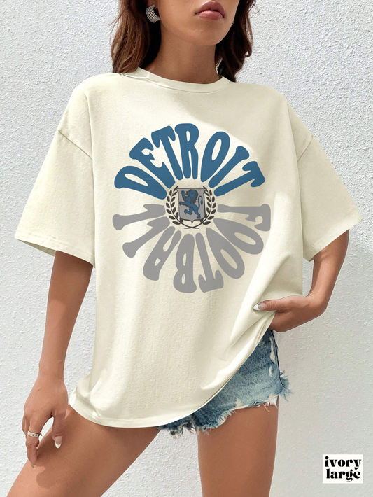 Comfort Colors Hippy Style Detroit Lions Football Short Sleeve T-Shirt - Men's & Women's Oversized Tee - Design 2