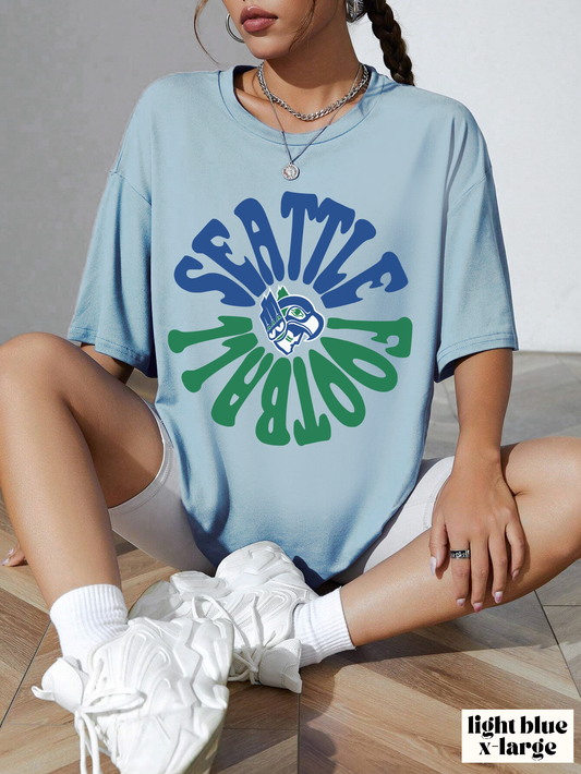 Hippy Retro Seattle Seahawks Short Sleeve T-Shirt - Vintage Style Football Tee - Design 2