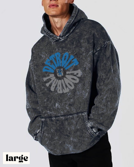 Mineral Wash Hippy Style Detroit Lions Football Hoodie - Men's & Women's Unisex Vintage Sweatshirt - Design 2