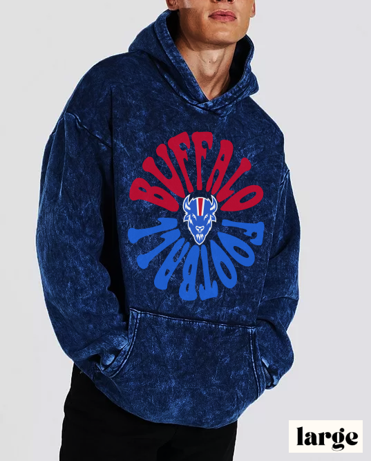 Buffalo Bills Navy Hoodie - NFL Football Tie Dye Mineral Wash Sweatshirt - Oversized Men's & Women's Unisex Tie Dye Hoodie - Design 2